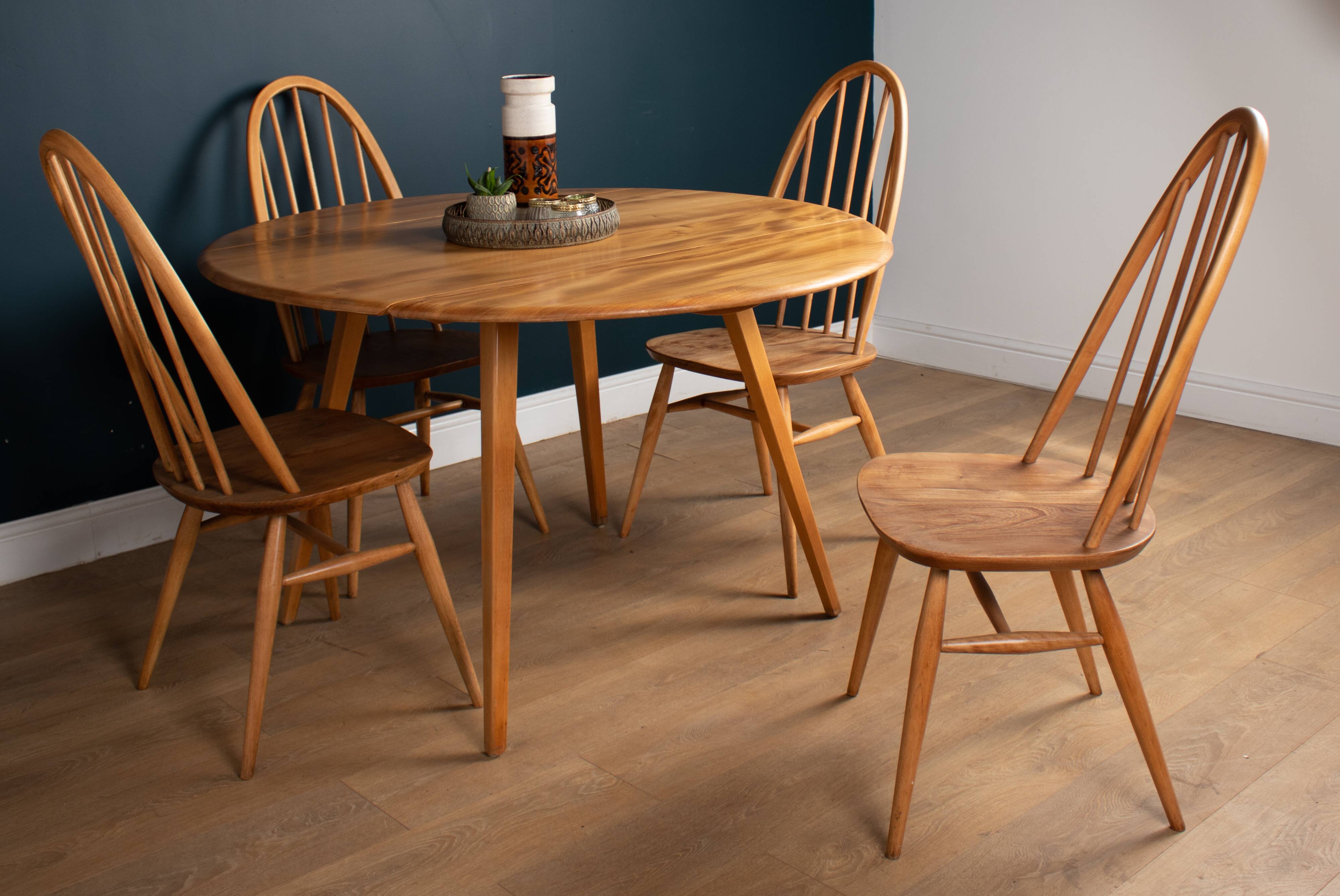 Restored Vintage Retro Ercol 1960s 384 Round Dining Table & 4 370 Windsor Arm Chairs Regular price