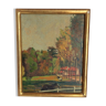 Tableau ancien paysage chevaux