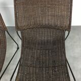 Paire de fauteuils en rotin et fil d'acier par Frederick Weinberg