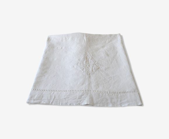 Drap blanc en lin monogrammé