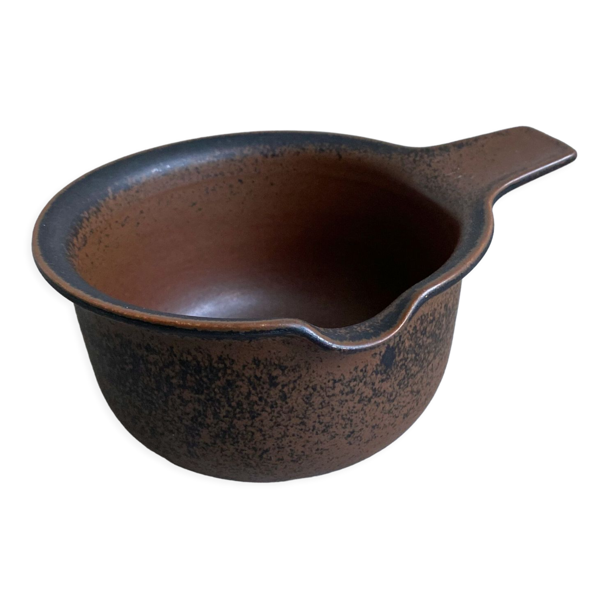 Vintage Arabia Ruska Bowl with handle, sauciere, Ulla Procopé, Finland, brown Scandinavian ceramics