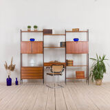 Italian teak wall unit with a desk and bar cabinet/secretarie, 1960s