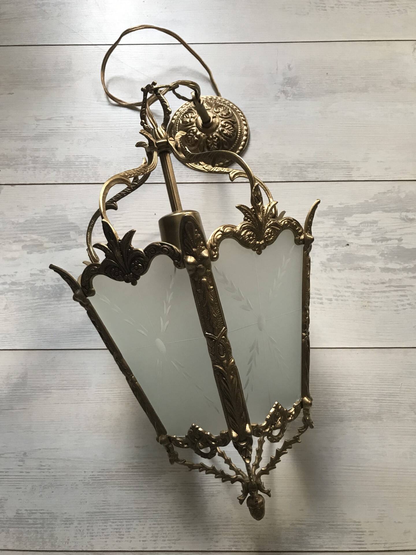 Antique french hall lamp milk glass