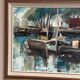 Huile sur panneau d'origine suédoise – « Motif de port » par Dag Björn Hellsing – Vintage et encadrée