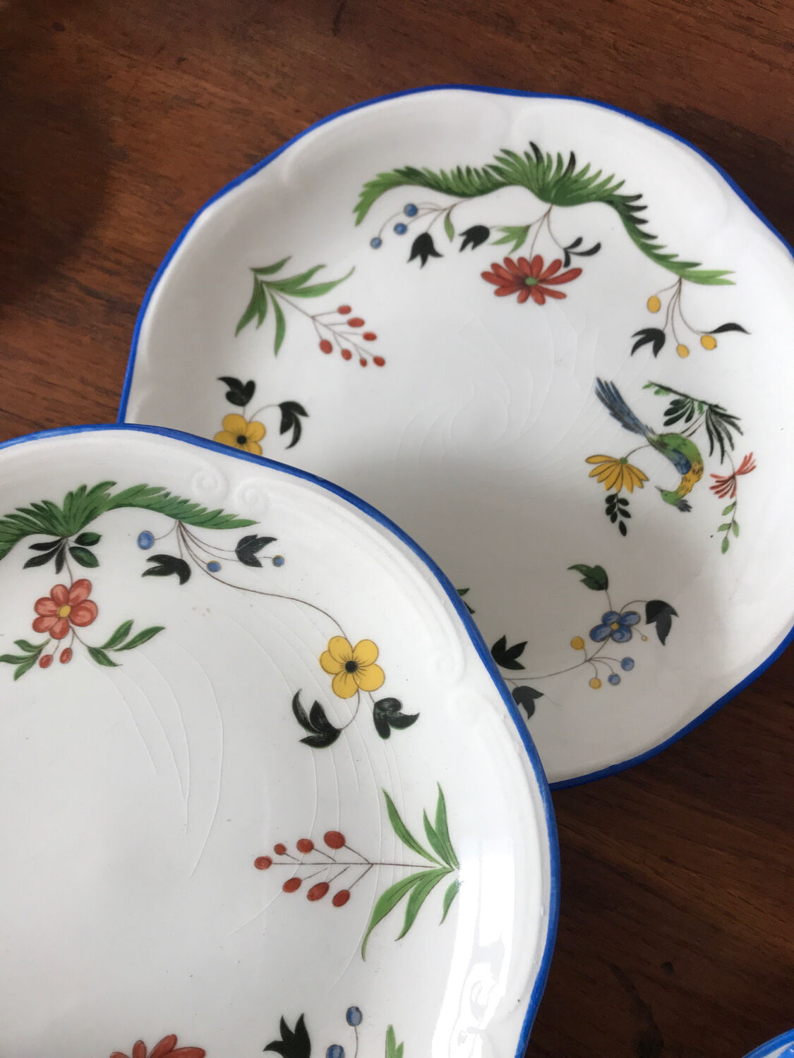 Lot dessert plates Birds of Pardadis Gien