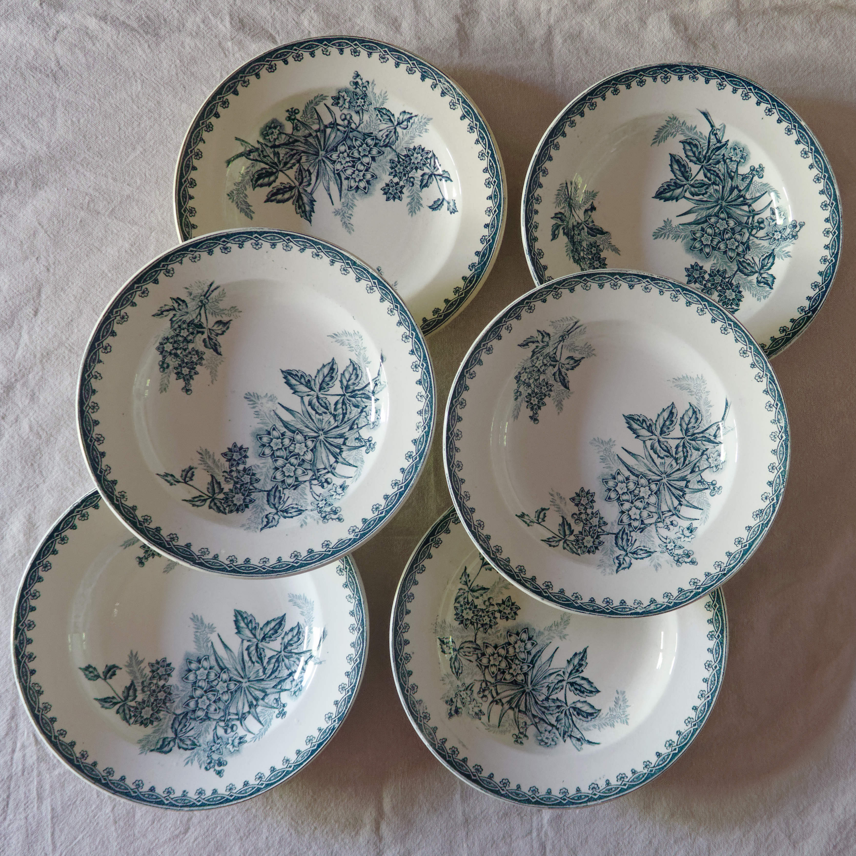 Lot 6 hollow plates old iron earth St Amand model Margot