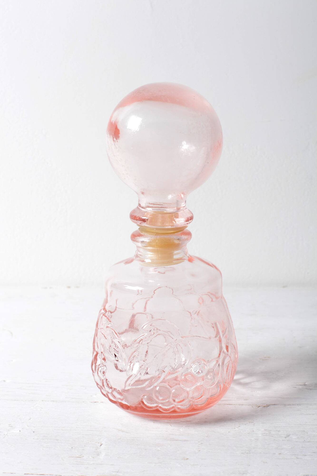 Vintage Small Pink Glass Decanter with Stopper: Mid-Century Empoli Italian