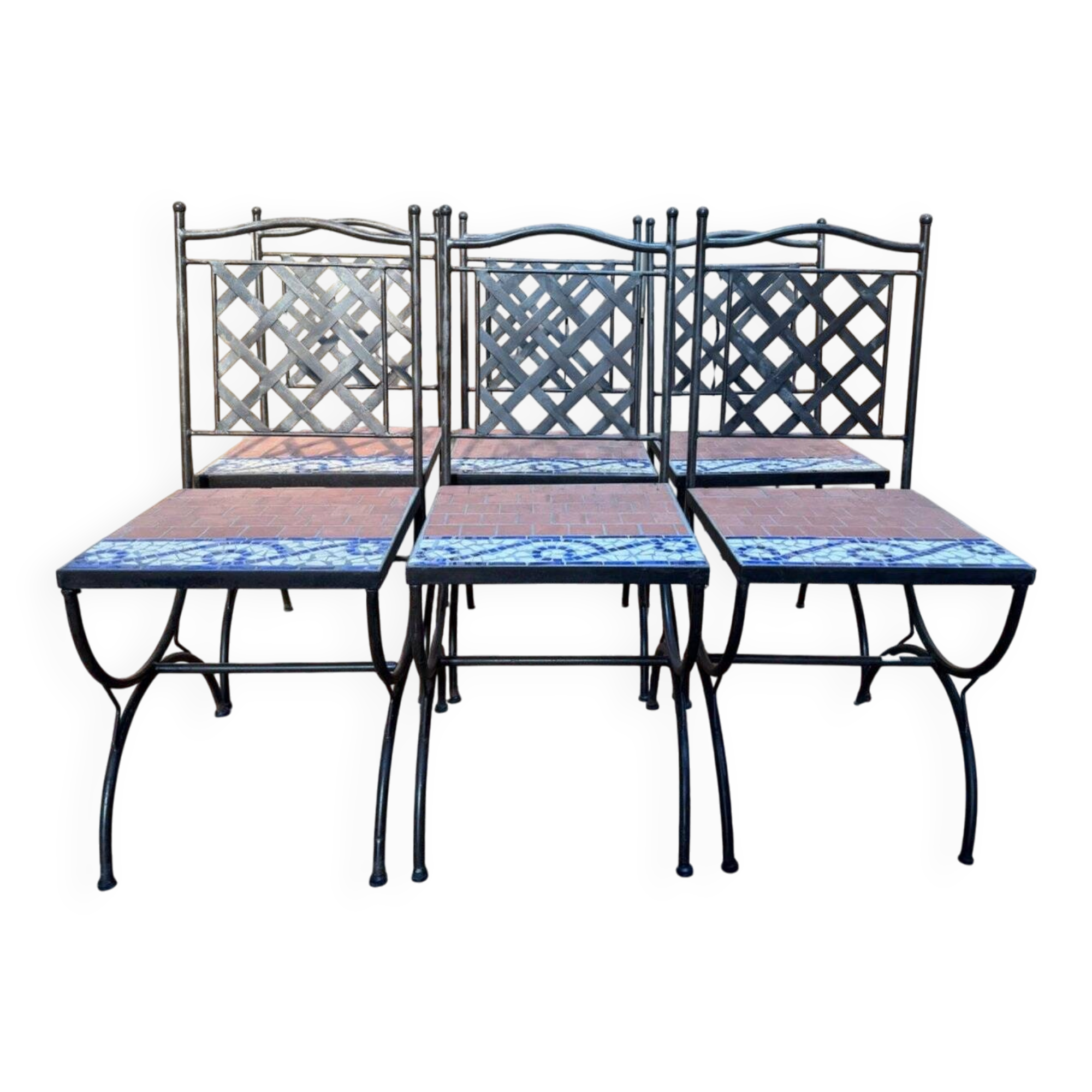 Suite de 6 chaises de jardin – Style méditerranéen années 1980 – Fer forgé
