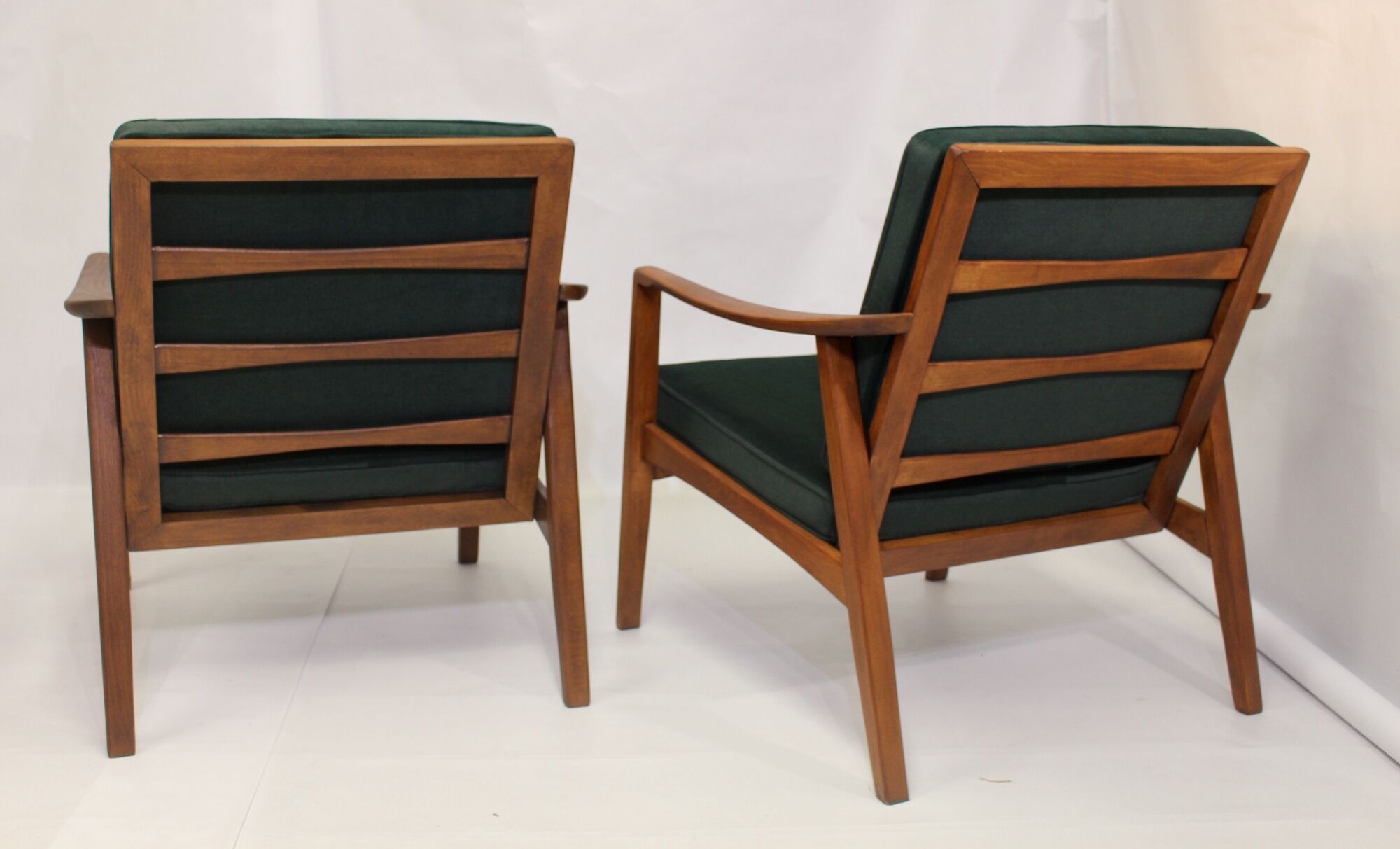 Pair of Scandinavian style armchairs, red velvet fir fabric 60s