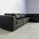Vintage black leather modular sofa, 1970s