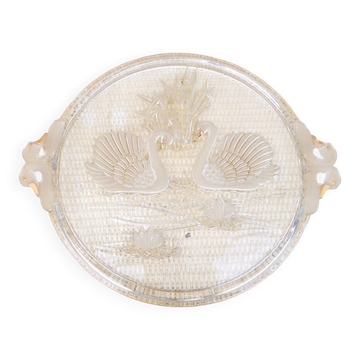 Ancien présentoir à gâteau en verre décor cygne