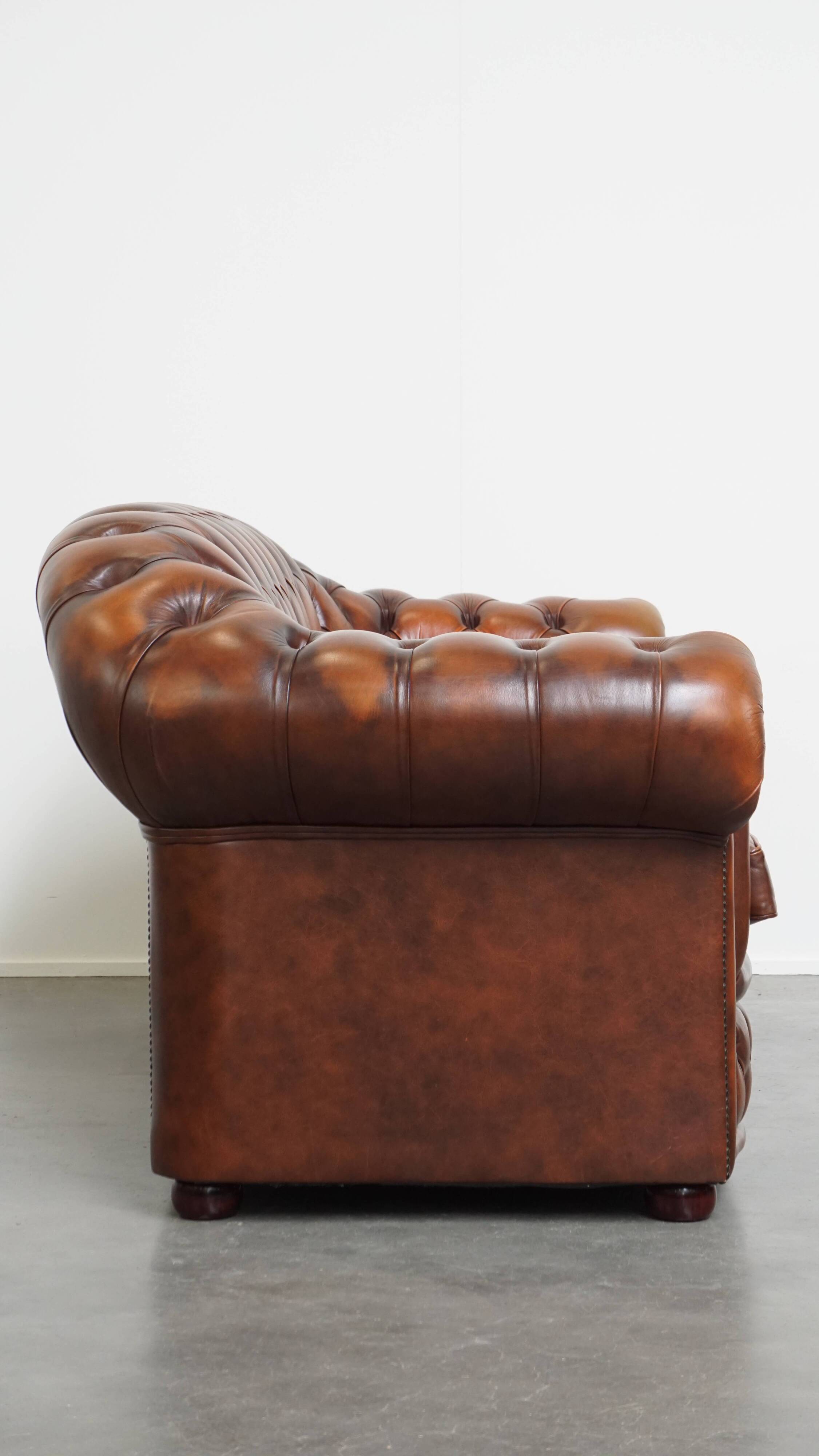 Chesterfield 2.5 seater sofa in brown English cowhide leather