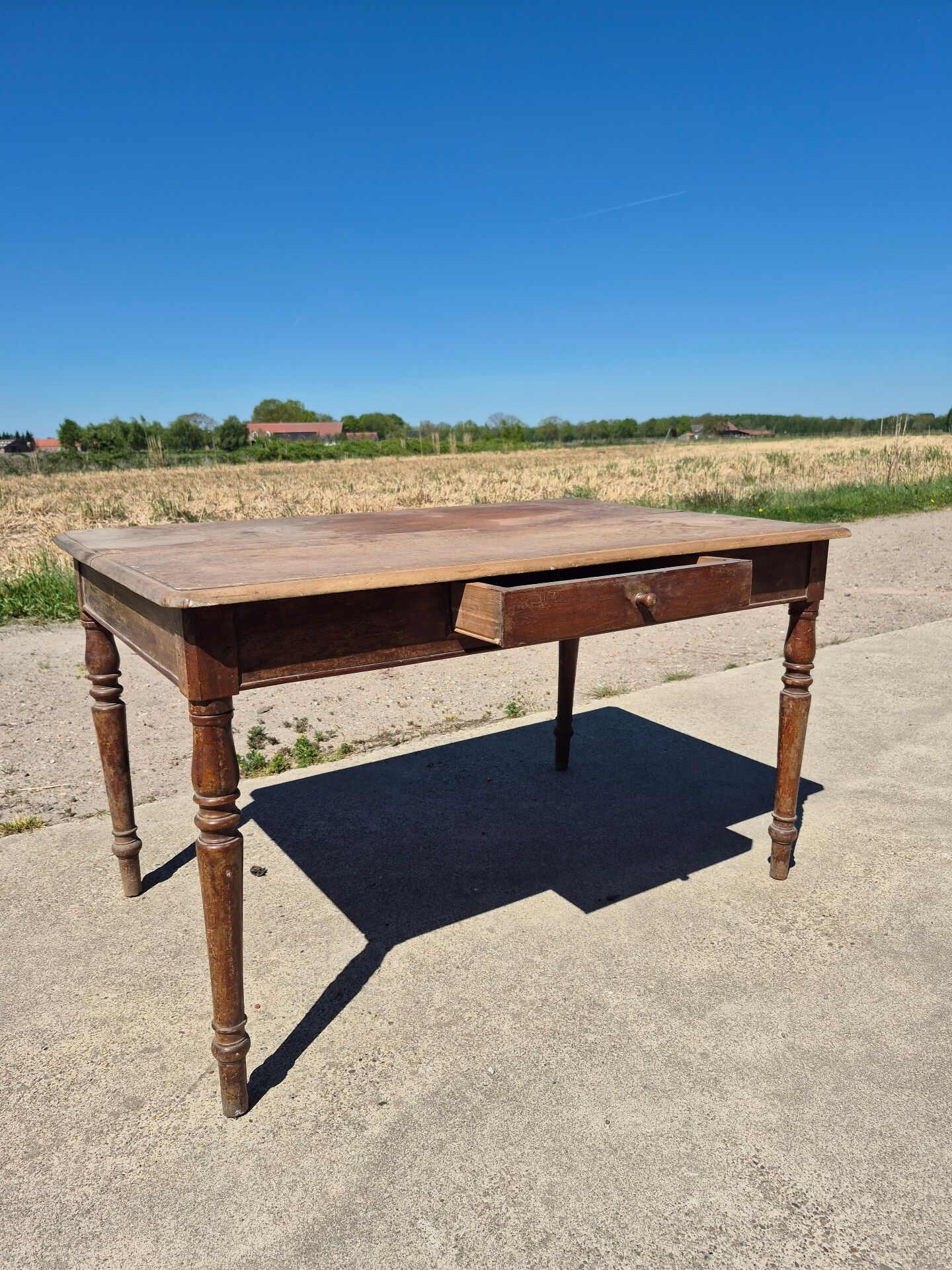 Antique French kitchen table 127 x 83 cm with drawer rustic