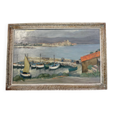 Claude Pallot (1901-1987): painting view of the port of Ilette in Antibes