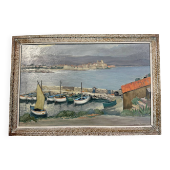 Claude Pallot (1901-1987): painting view of the port of Ilette in Antibes