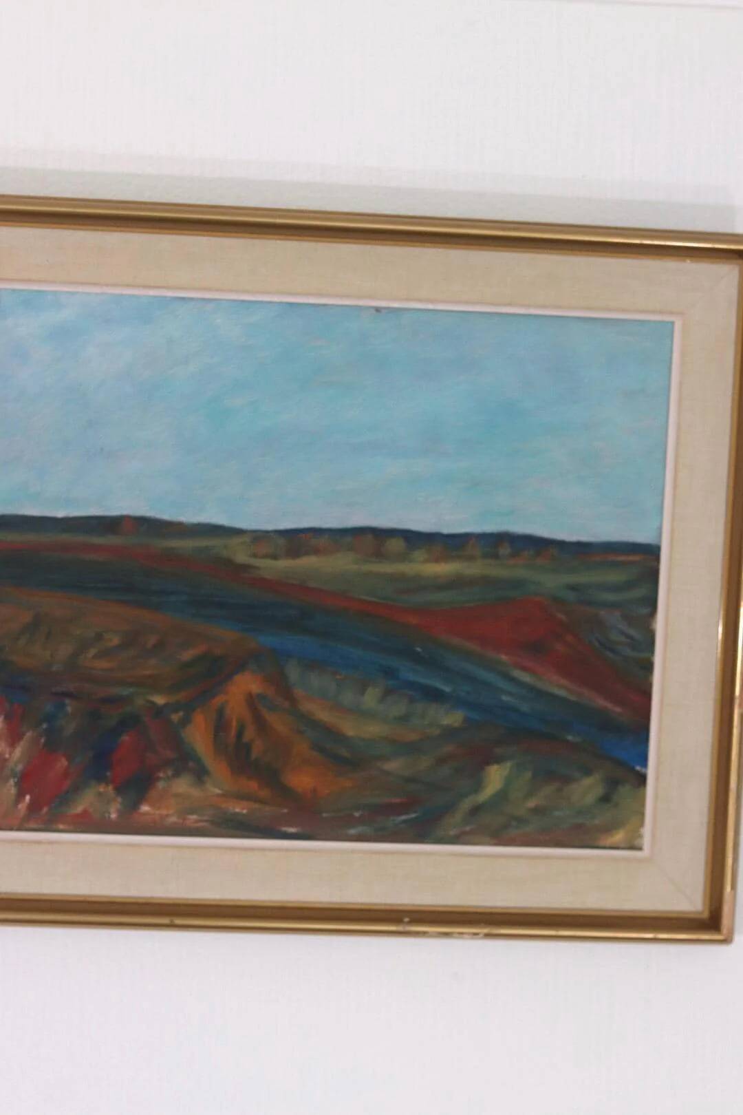 Original mid-century Swedish oil on panel – “Bold Landscape”