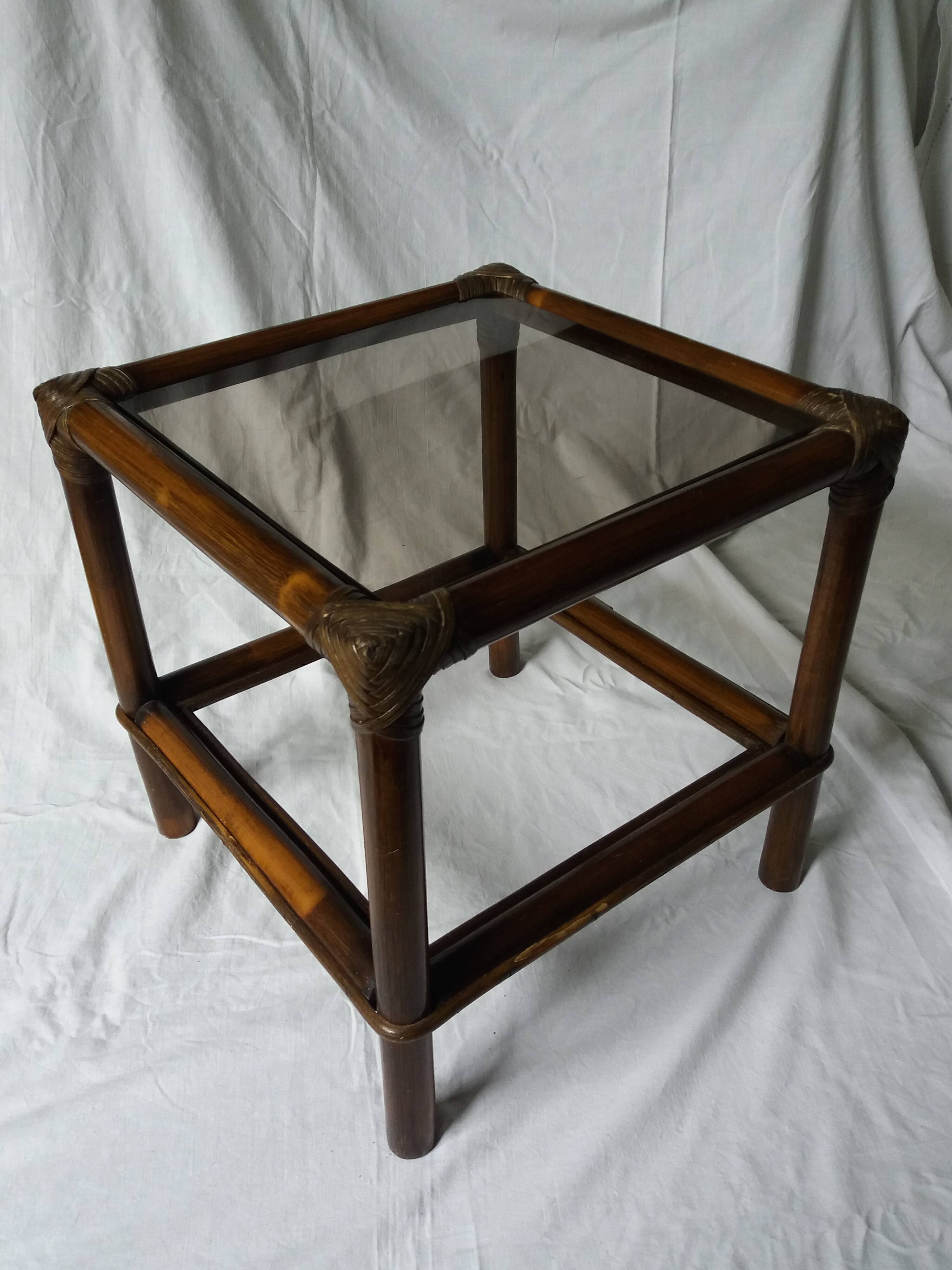 Wicker rattan glass end table