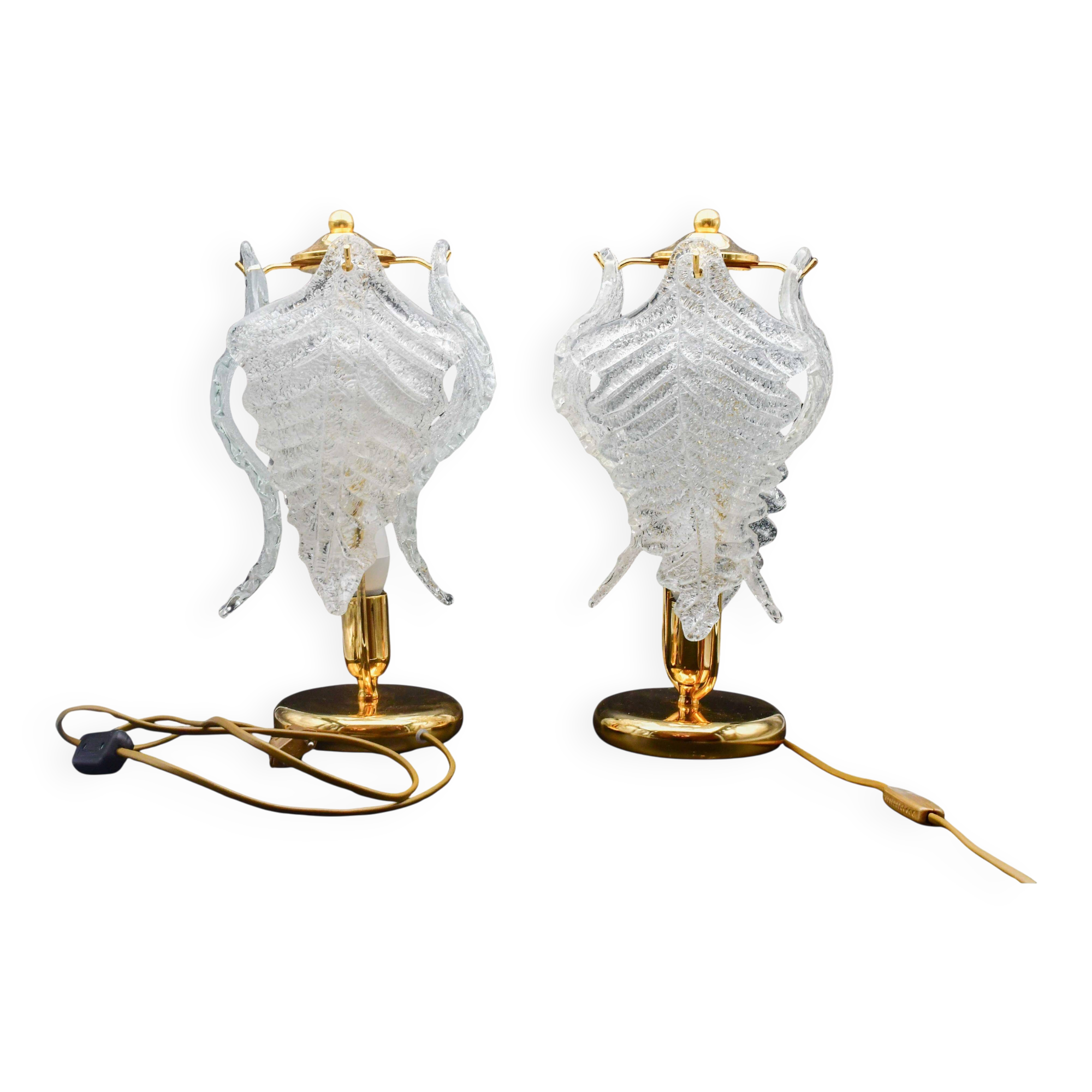 Set of 2 Murano glass table lamps transparent leaves