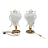Lot de 2 lampes de table en verre de Murano feuilles transparentes