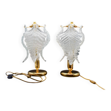 Lot de 2 lampes de table en verre de Murano feuilles transparentes