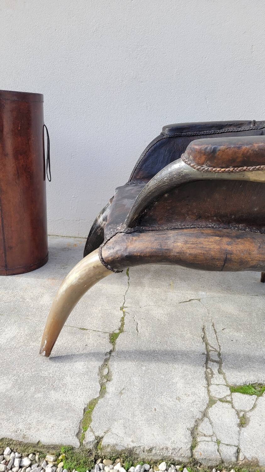 Fauteuil en corne et cuir ancien - 1950s
