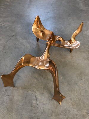Bronze and glass coffee table with female sculpture by Victor Roman