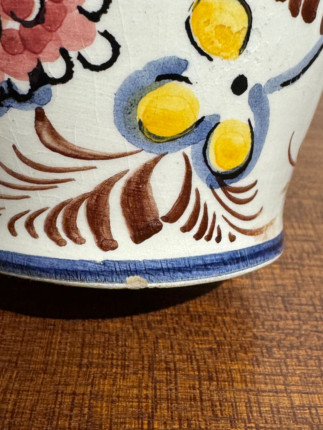 Glazed earthenware vase – floral and bird decoration –