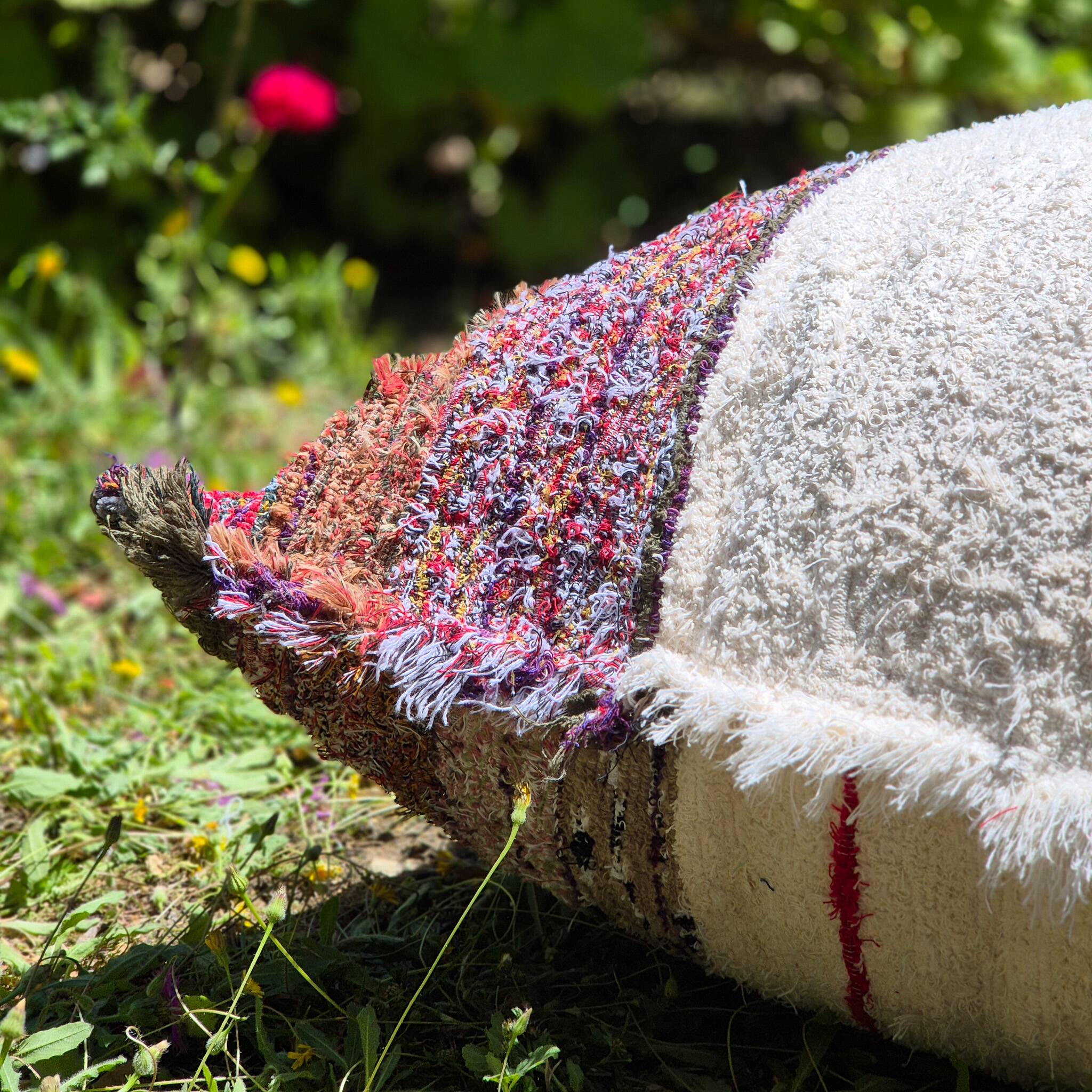 Housse de pouf artisanal - tissé main coton recyclé - 120 x 120