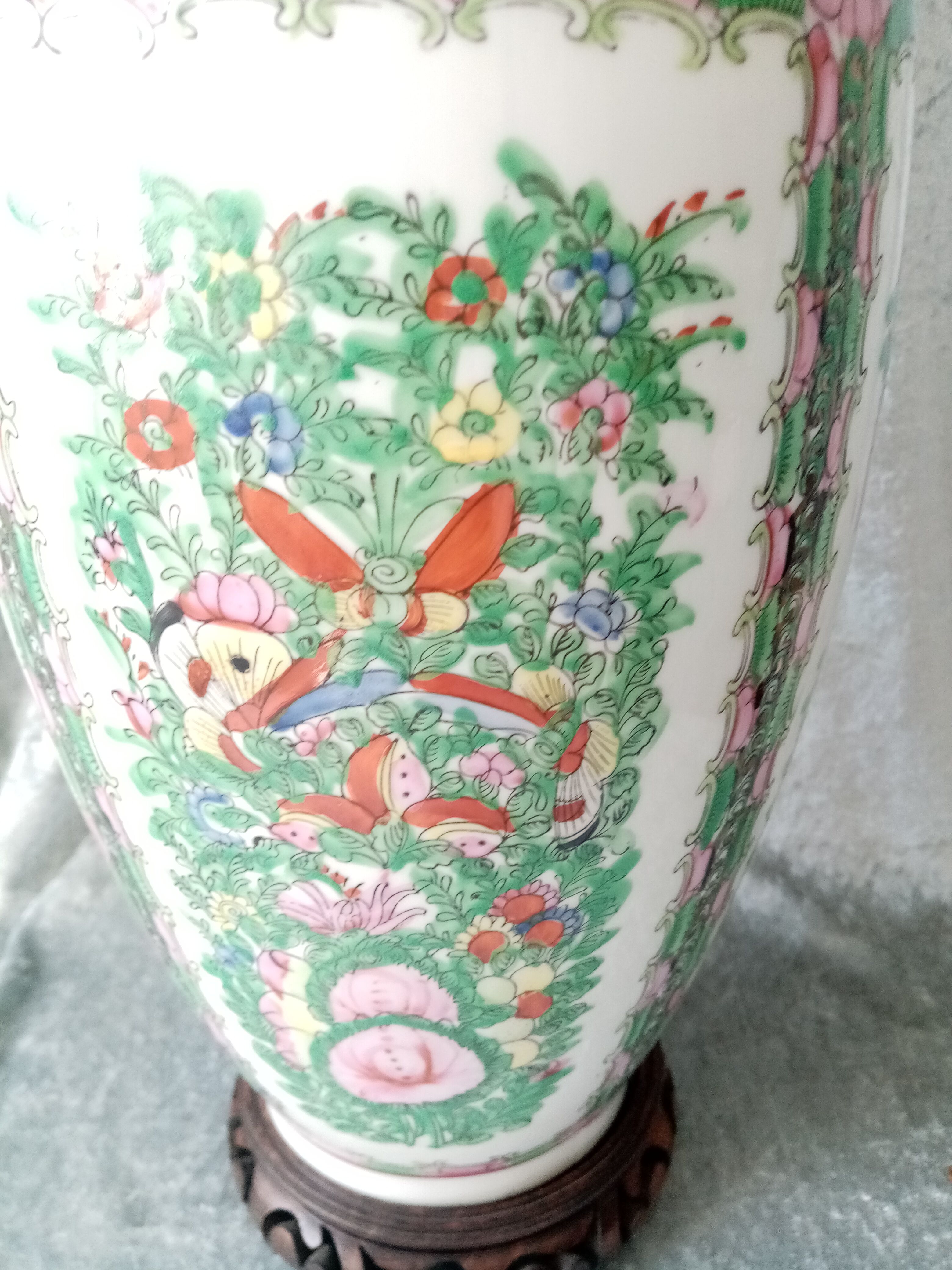 Ancien grand vase en porcelaine de canton chine des annees 1930-50 signe