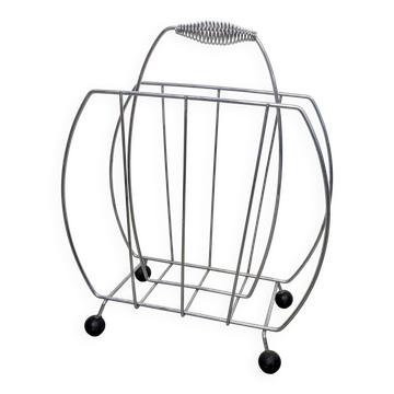 Vintage chrome magazine rack with ball feet