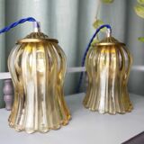 Duo tulip lamps golden fluted glass