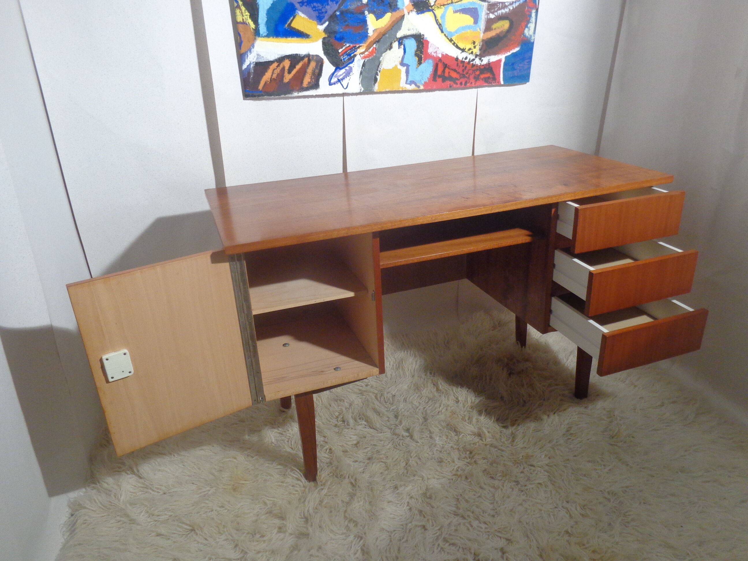 Scandinavian vintage office of the 60s light oak