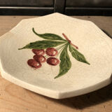 Empty cup pocket in cracked earthenware cherry decoration signed Lauray