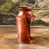 Signed orange ceramic candle holder and jug