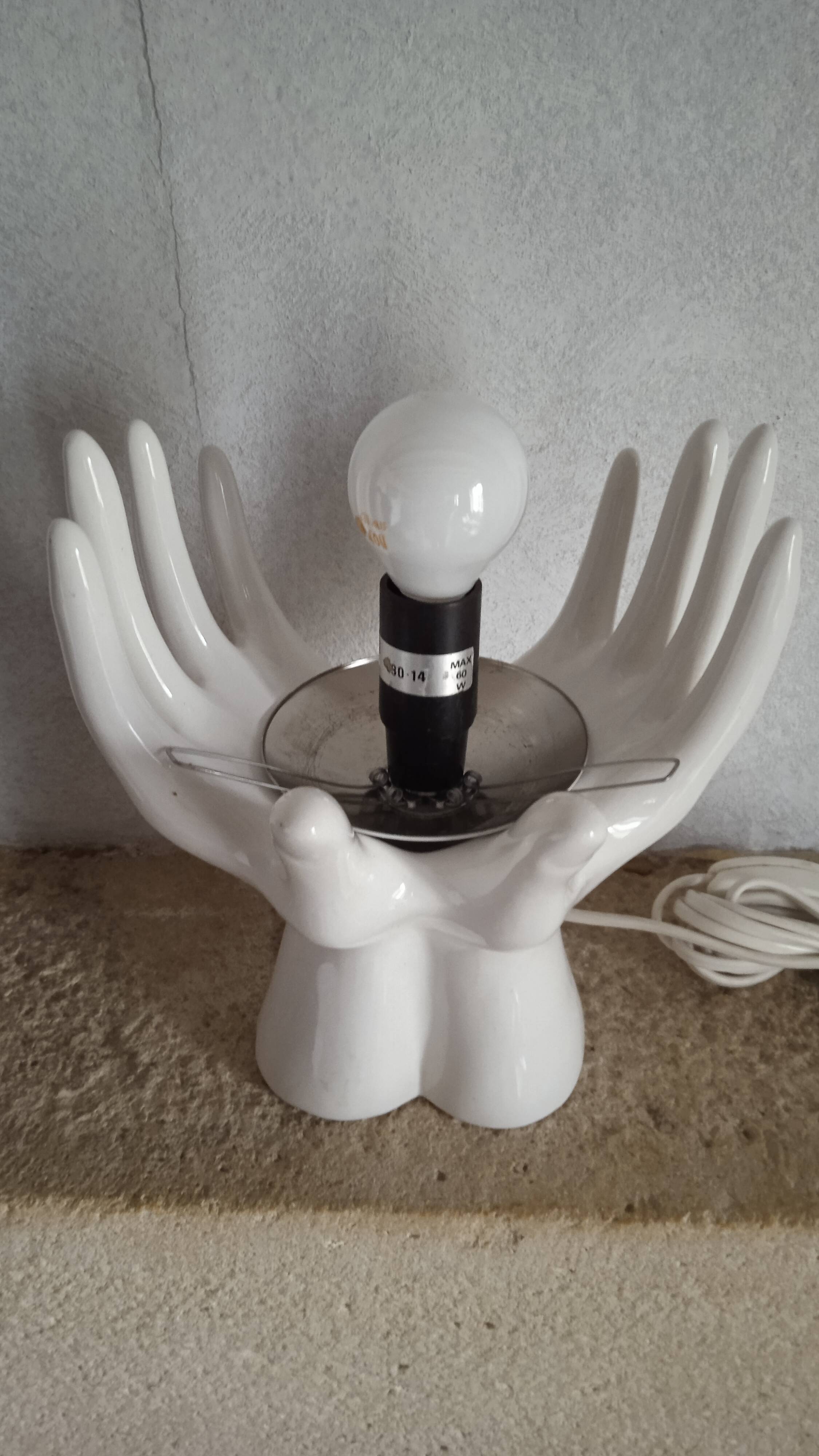 White ceramic and glass hand lamp
