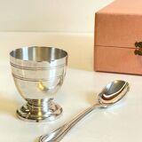 Vintage Silver-Plated Metal Egg Cup and Spoon for Birth