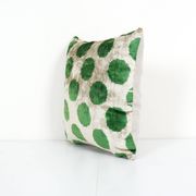Ikat Velvet Pillow, Silk Cushion Cover, Square Green Polka Dot Pillows, Boho Chic Pillow Cover
