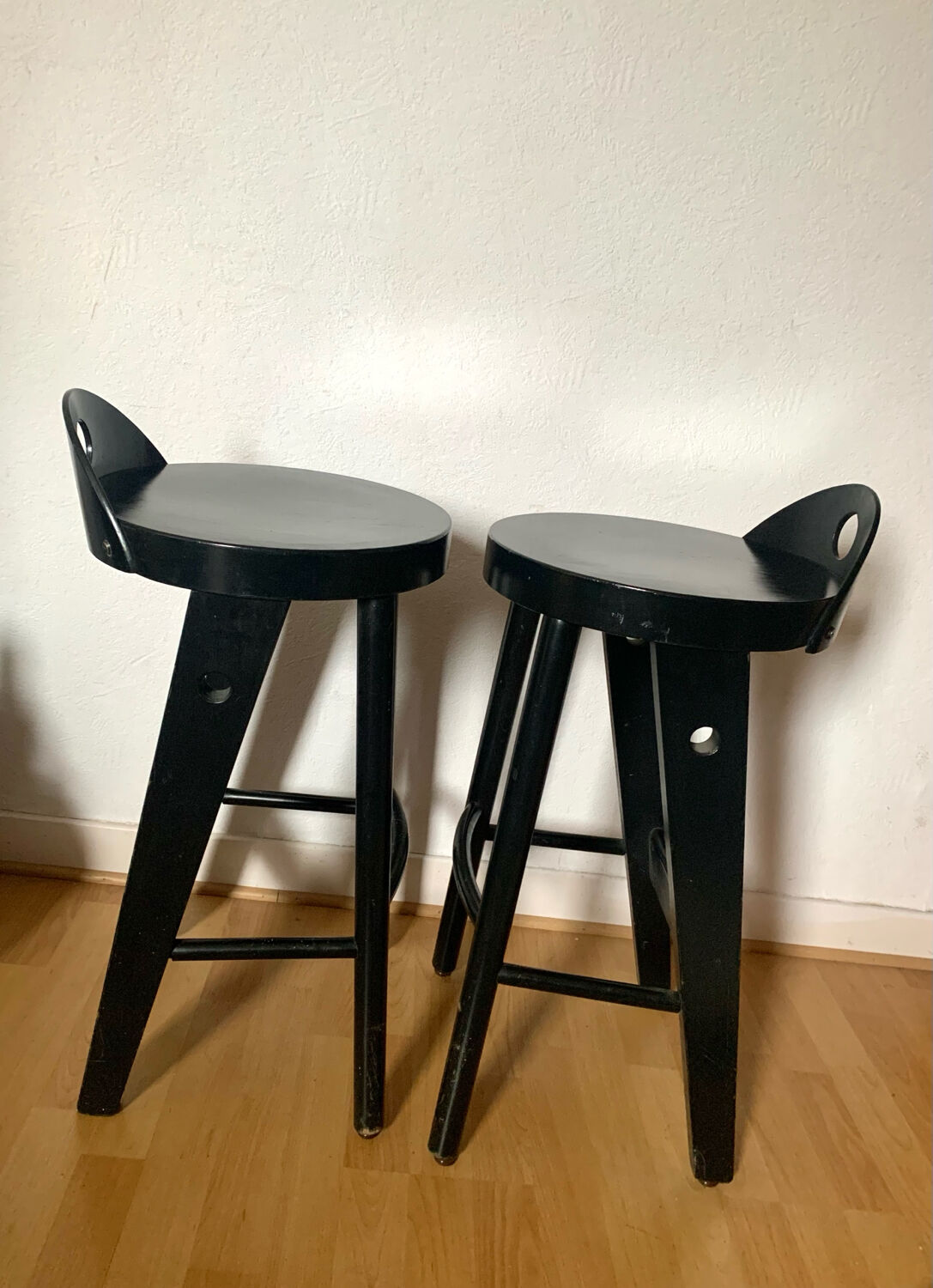 Pair of black designer stools by Baumann