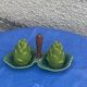 Vintage glazed ceramic barbotine artichoke shaped salt cellars