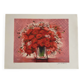 Original lithograph signed by Michel Henry - Bouquet of Poppies