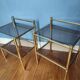 Pair of bedside tables, end of sofas in brass and vintage smoked glass