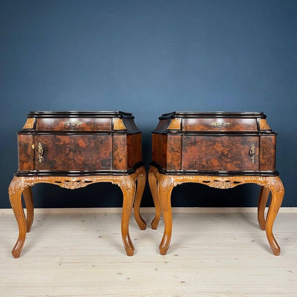 Vintage wooden bedside tables, Italy, 1950s, set of 2