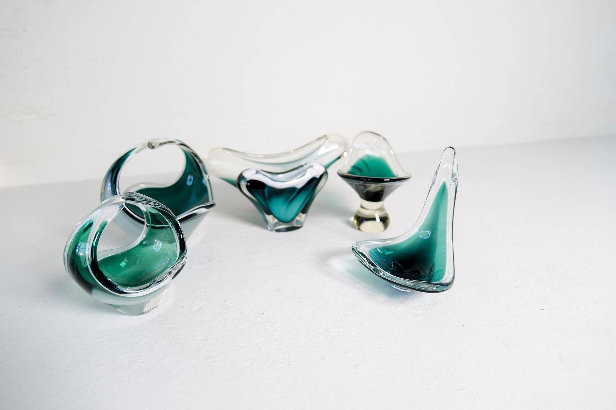 Set of 6 pieces of modern mid-century art glass "Shell", Flygfors Sweden 1955