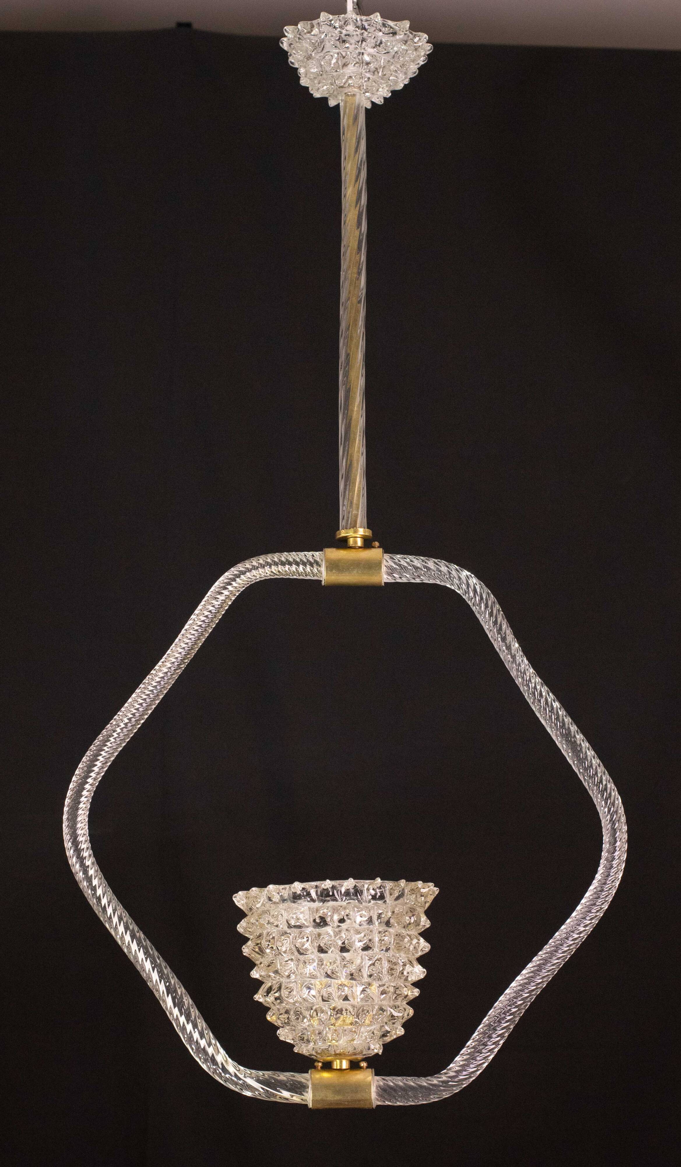 Charming clear rostrato Murano glass chandelier by Barovier & Toso, 1940s