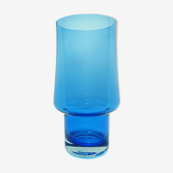 Vase bougeoir en verre bleu Riihimaki Riihimaen