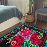 Moldavian carpet with roses made by hand colorful design