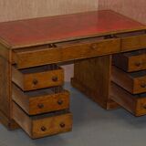 Rare oak partner's desk by Howard & Sons circa 1880 with leather.