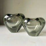 Set of 2 heart shaped Holmegaard crystal vases by Per Lutken