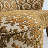 Canapé danois 2 places "banana", état d'origine, tissu d'ameublement run/beige, bois de hêtre, années 1960,