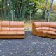 Large 6-seater corner sofa in cognac brown genuine leather